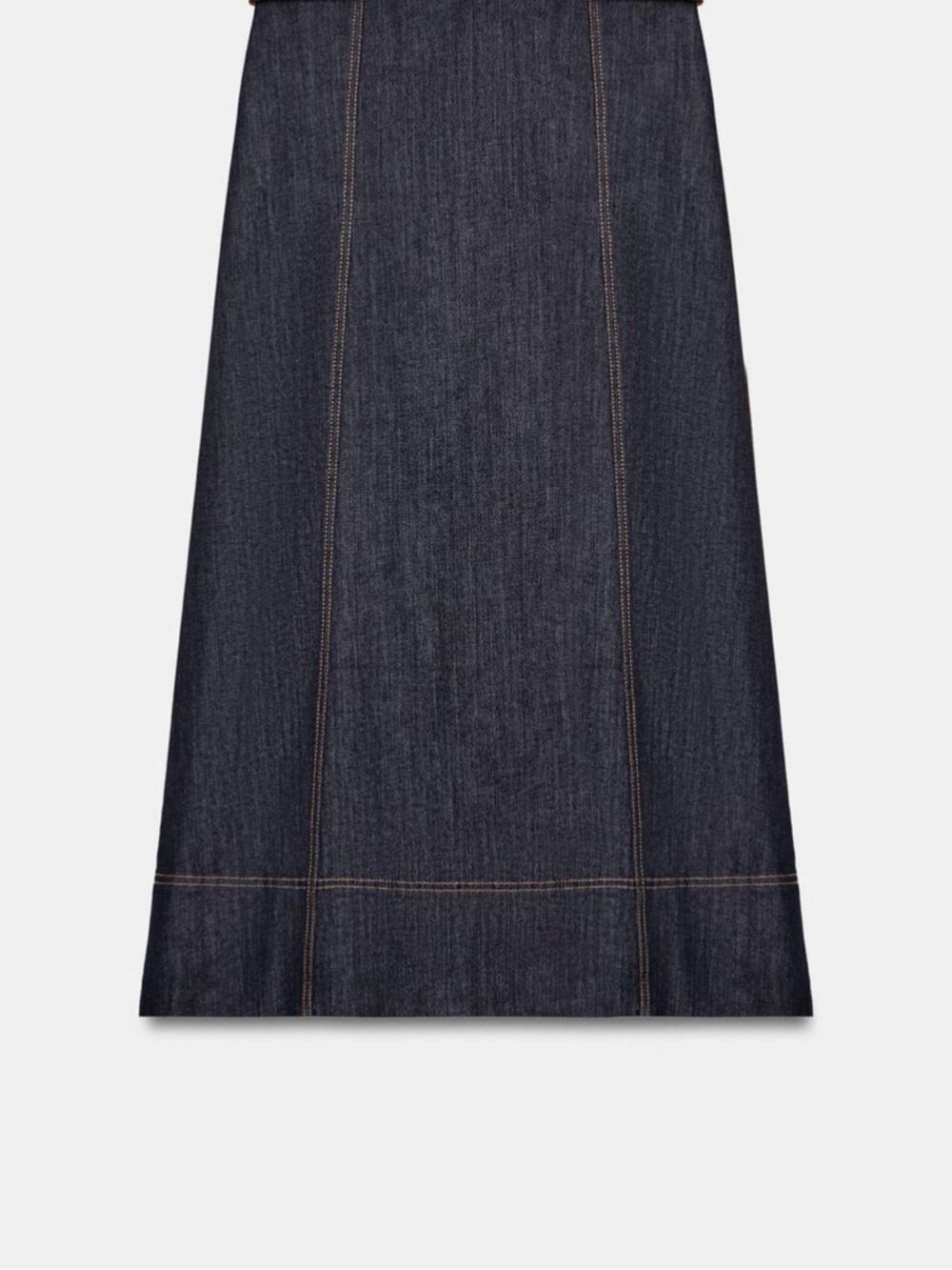 Zara Dark Indigo Denim Maxi Skirt with Contrast Stitching